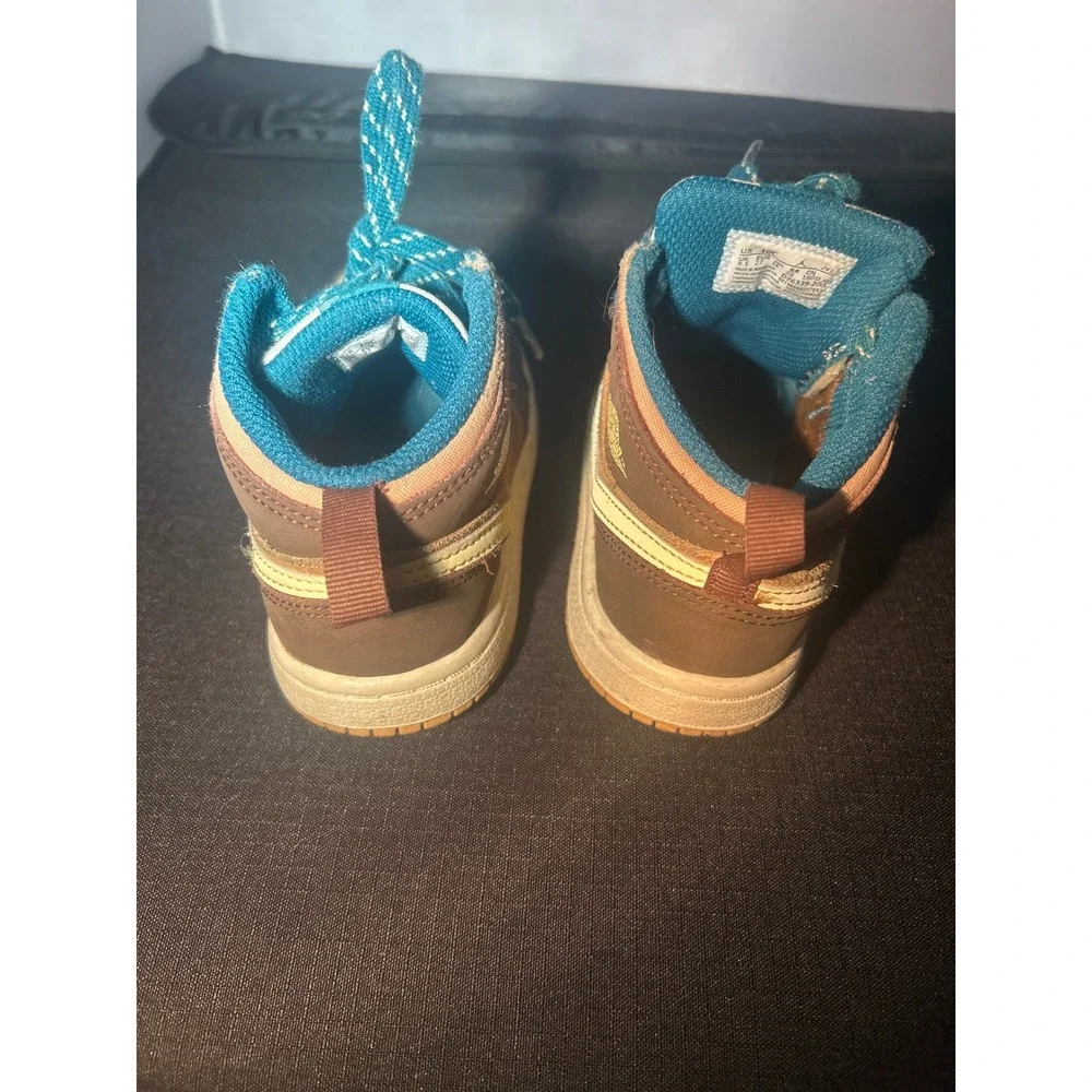 Jordan‎ 1 Mid SE Toddler Sneakers Brown Gold Turquoise Accent Kids Shoes